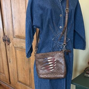 SHYANNE Brown Faux Leather Crossbody Bag with Flag Detail